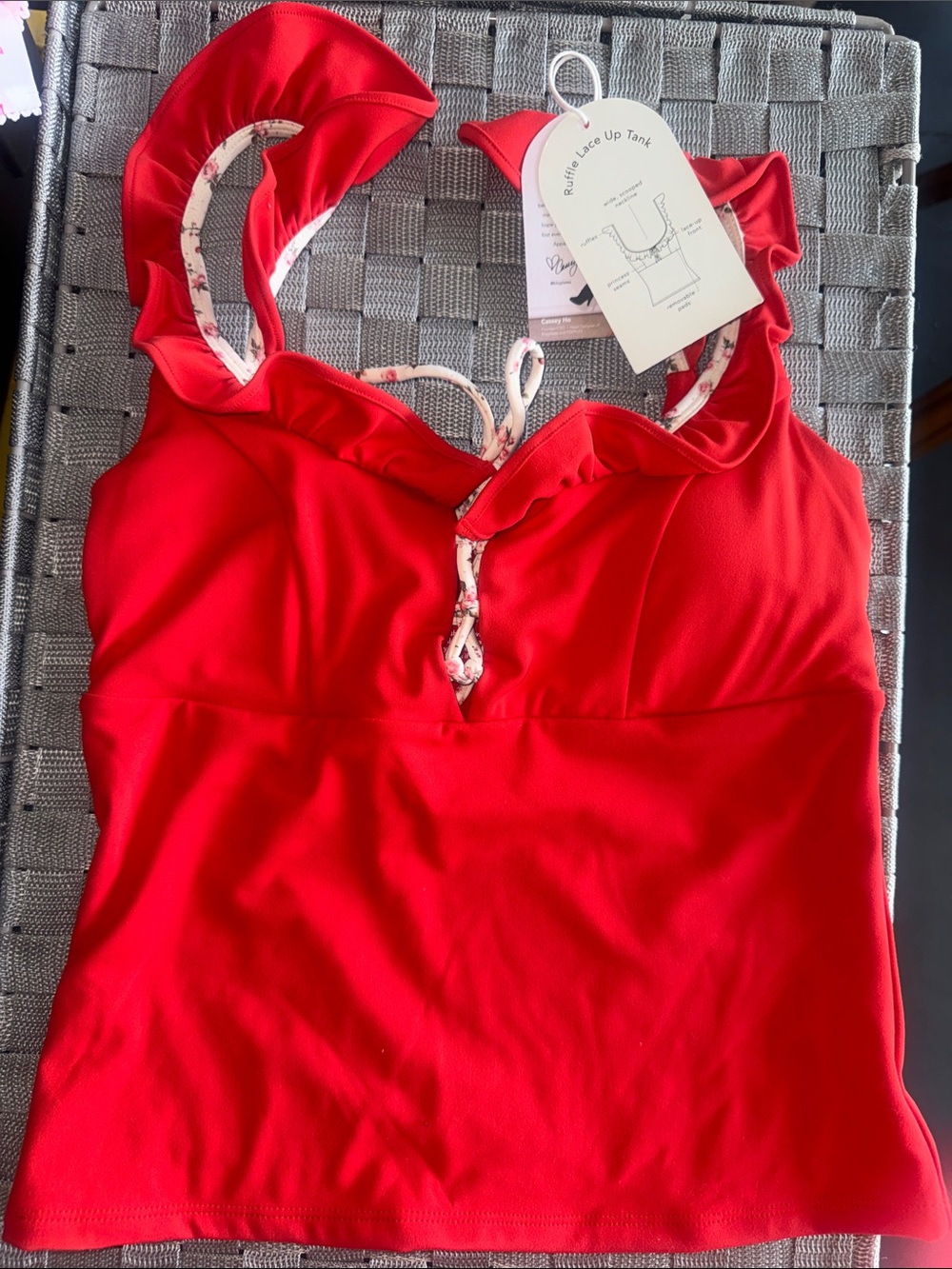 BLOGILATES Ruffle Lace-Up Tank Sports Bra – Red SIZE SMALL NWT